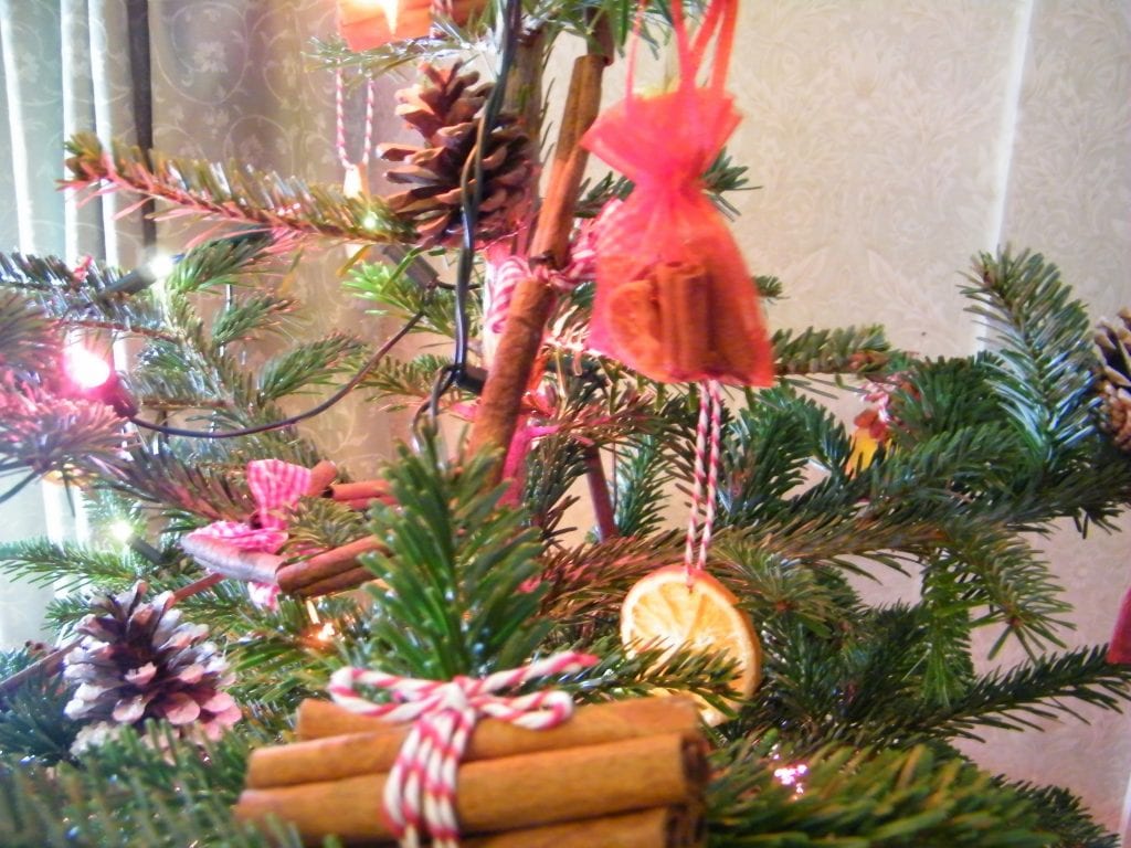 simple homemade decorations on my christmas tree