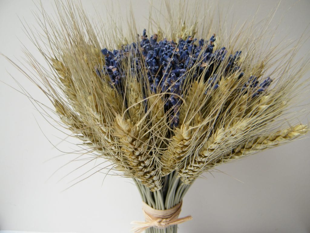 hand-tied dried flower bouquet bearded wheat dried lavender