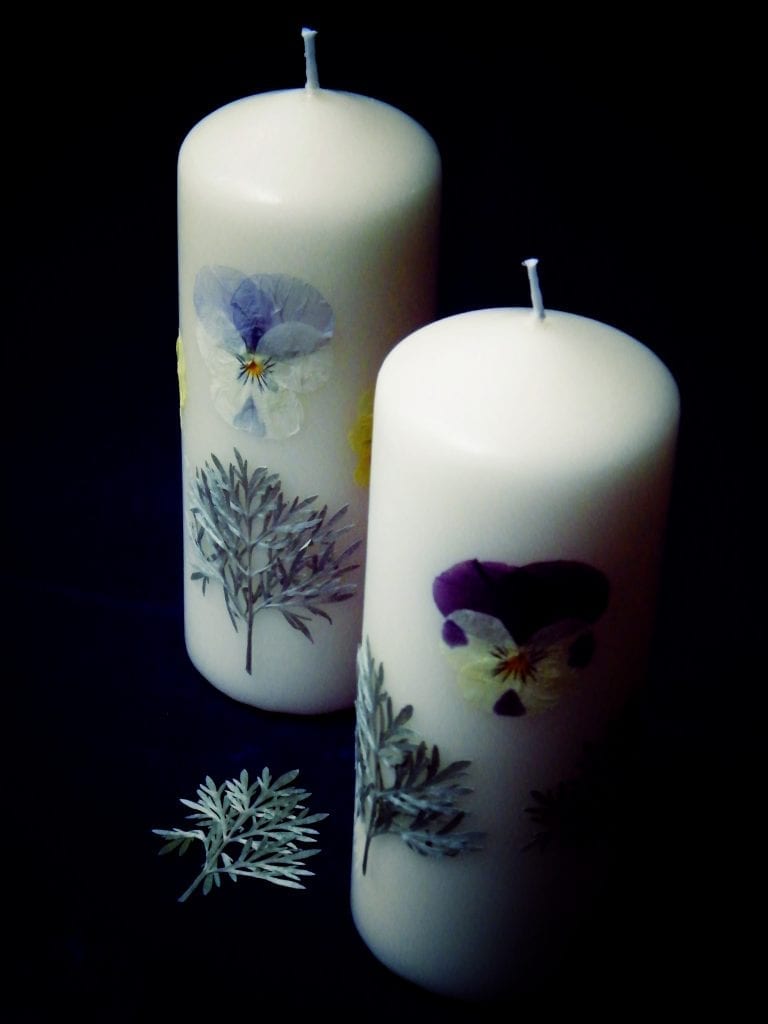 pressed flowers candle herb society