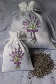 embroidered lavender bag