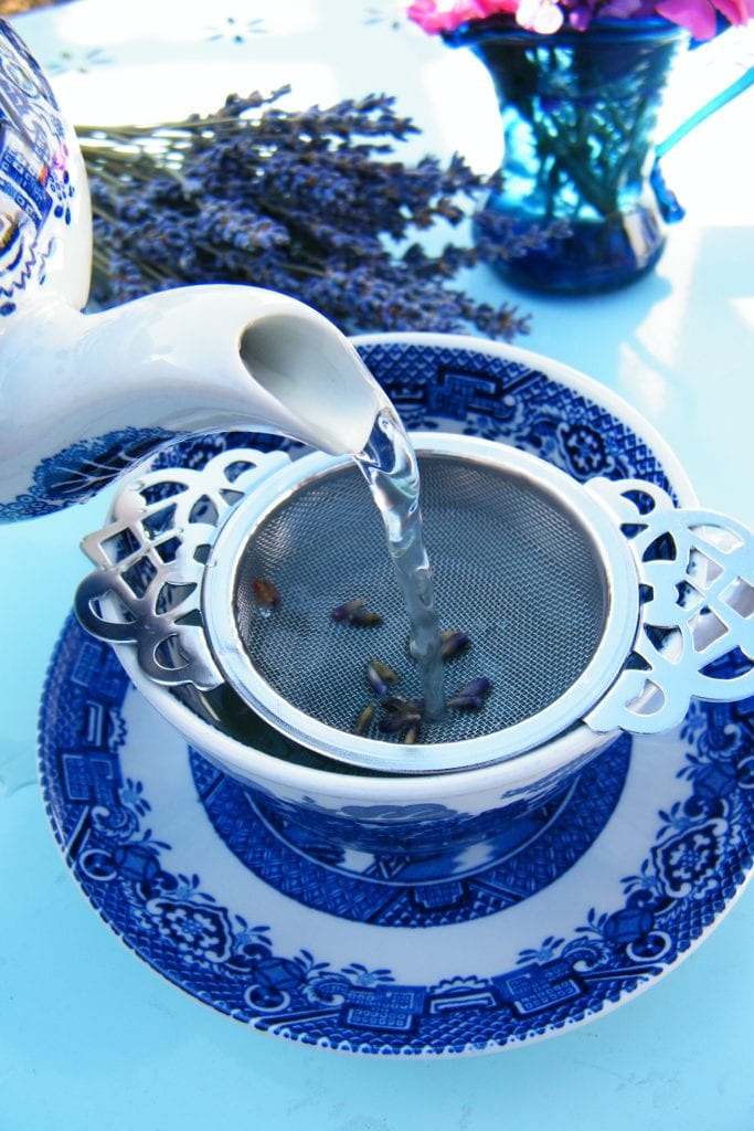 pouring lavender tea