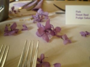 hydrangea petal wedding confetti table
