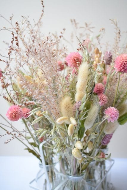 pink dry flower arrangement
